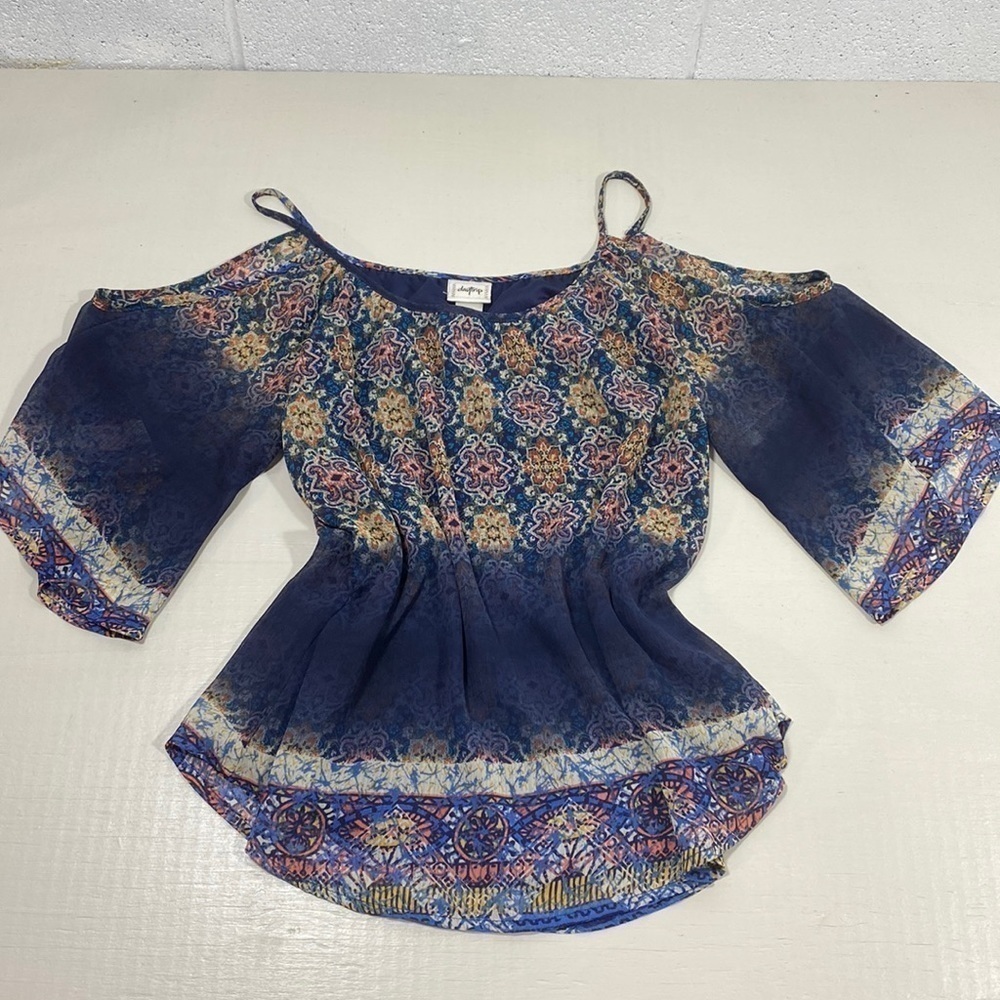 “ Day trip” multi coloured top with open shoulders